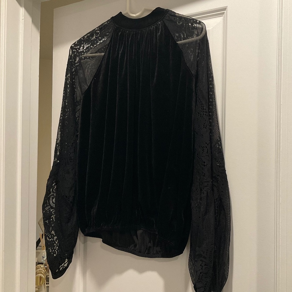 Free People Velvet Bodice Lace Sleeves Shirt